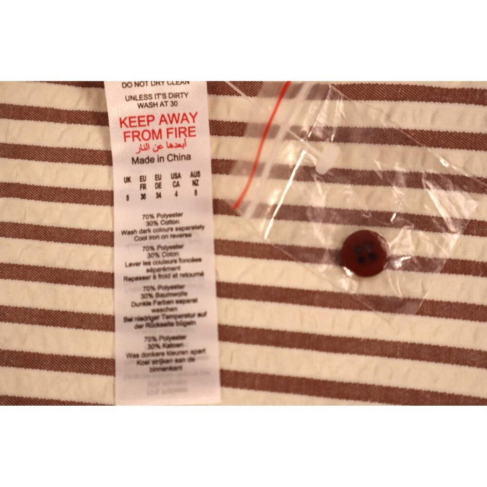 Boohoo women's Striped beach shirt chocolate Button-Up Long Sleeve Size 4 petit - Picture 9 of 16